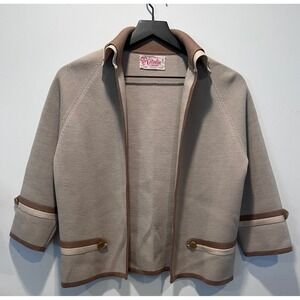 Vintage Coltalia Imports‎ 100% Wool Knit Blazer Cardigan Size 8 Beige Brown